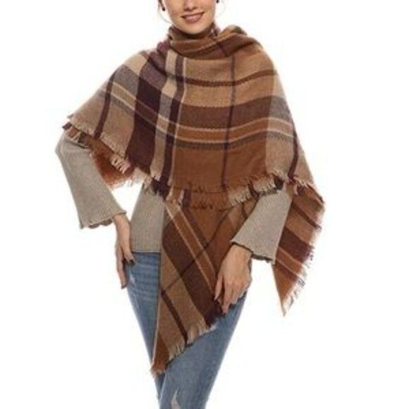 New Plaid Oversized Wrap Shawl - Picture 5 of 6